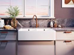 Ausmann Ceramic Mira Κεραμικός λευκός διπλός νεροχύτης - Εντοιχισμένος και Ενδιάμεσος 890 x 456 mm με λευκά βύσματα 1208971475