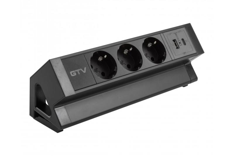 Πολύπριζο επίπλου BASCO, 3xSHUKO, USB A+C, καλώδιο 1.5 μ, μαύρο