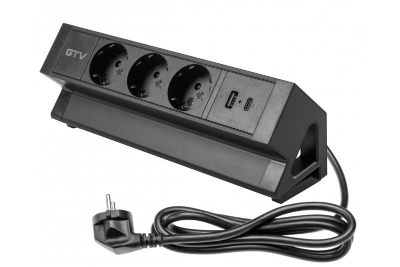 Πολύπριζο επίπλου BASCO, 3xSHUKO, USB A+C, καλώδιο 1.5 μ, μαύρο