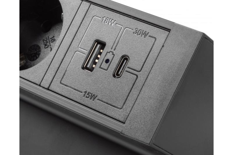 Πολύπριζο επίπλου BASCO, 3xSHUKO, USB A+C, καλώδιο 1.5 μ, μαύρο