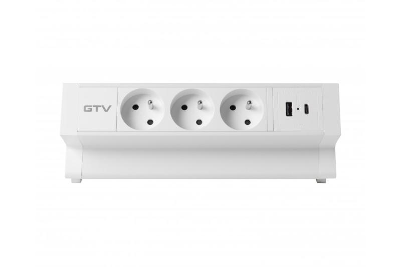 Πρίζα επίπλων Basco, 3 x πρίζα με γείωση, USB A+C, καλώδιο 1.5μ, λευκό με στήριξη