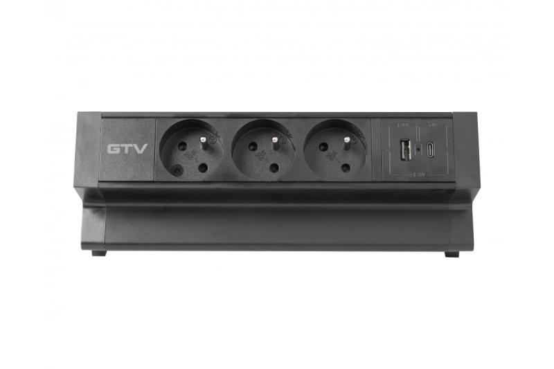 Πρίζα επίπλων Basco, 3 x πρίζα με γείωση, USB A+C, καλώδιο 1.5μ, μαύρο με στήριξη