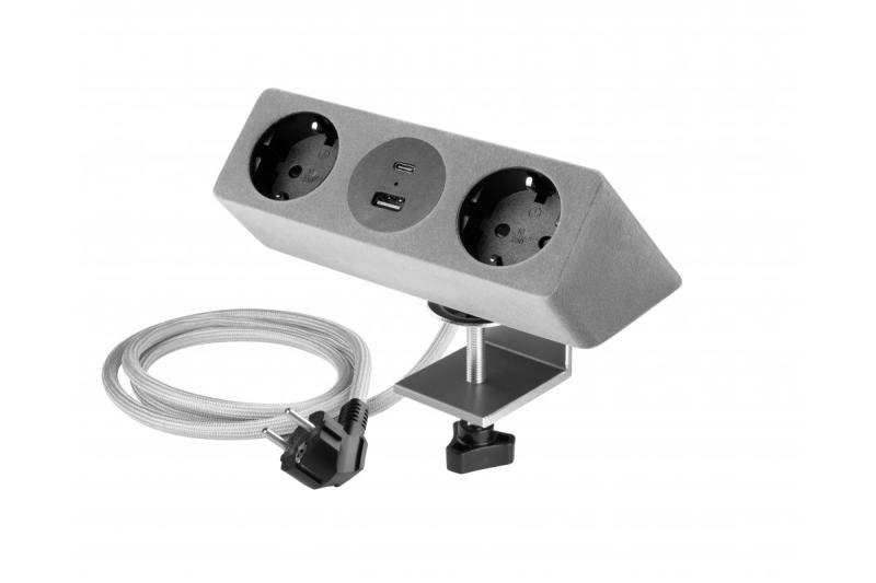 Πρίζα επίπλων SOFITO, 2xSHUKO, USB A+C, καλώδιο 1.5 m, γκρι φλοκ.