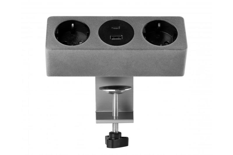 Πρίζα επίπλων SOFITO, 2xSHUKO, USB A+C, καλώδιο 1.5 m, γκρι φλοκ.