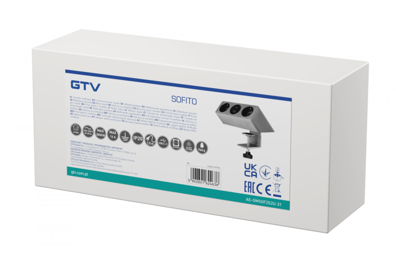 Πρίζα επίπλων SOFITO, 2xSHUKO, USB A+C, καλώδιο 1.5 m, γκρι φλοκ.