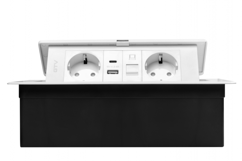 Πρίζα επίπλων MULTISOFT, 2xSHUKO, USB A+C, RJ45, καλώδιο 1.5 m, λευκό