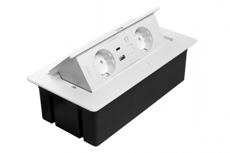 Πρίζα επίπλων MULTISOFT, 2xSHUKO, USB A+C, RJ45, καλώδιο 1.5 m, λευκό