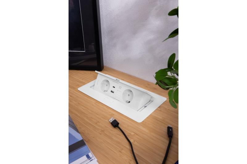 Πρίζα επίπλων MULTISOFT, 2xSHUKO, USB A+C, RJ45, καλώδιο 1.5 m, λευκό