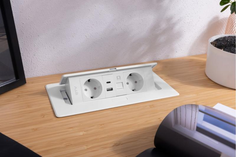 Πρίζα επίπλων MULTISOFT, 2xSHUKO, USB A+C, RJ45, καλώδιο 1.5 m, λευκό