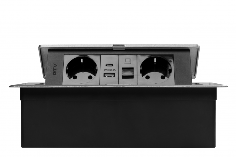 Πρίζα επίπλων MULTISOFT, 2xSHUKO, USB A+C, RJ45, καλώδιο 1,5 m, αλουμίνιο