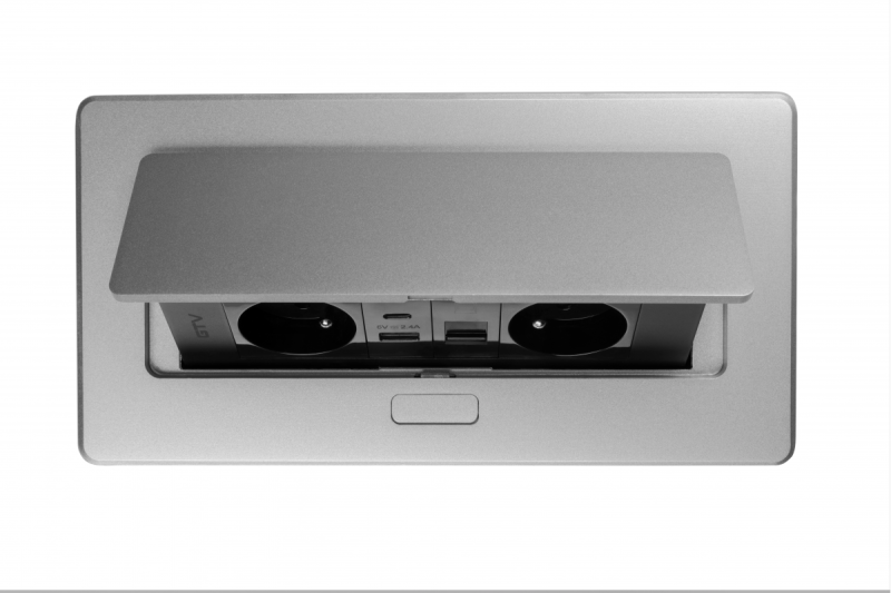 Πρίζα επίπλων MULTISOFT, 2xSHUKO, USB A+C, RJ45, καλώδιο 1,5 m, αλουμίνιο