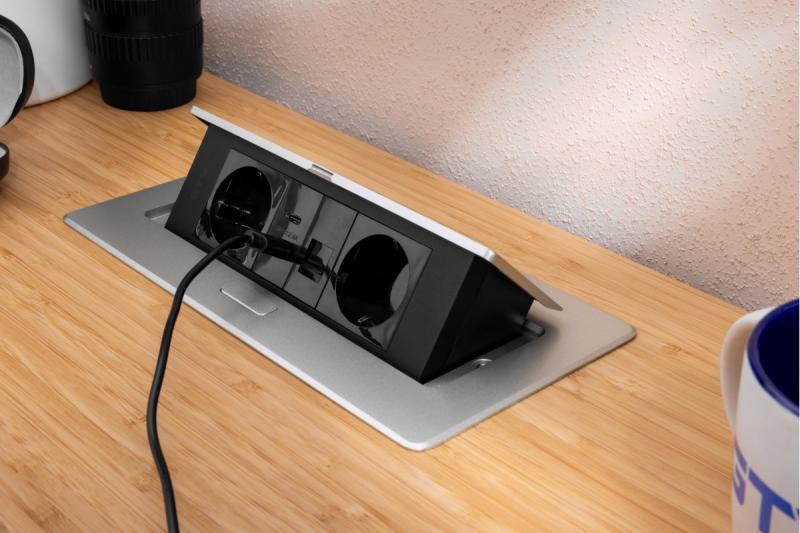 Πρίζα επίπλων MULTISOFT, 2xSHUKO, USB A+C, RJ45, καλώδιο 1,5 m, αλουμίνιο