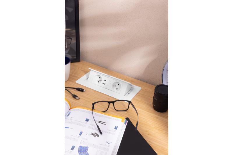 MULTISOFT Πρίζα Επίπλων 2x Πρίζες με Γείωση, USB A+C, RJ45, Καλώδιο Τροφοδοσίας με Βύσμα, Λευκό