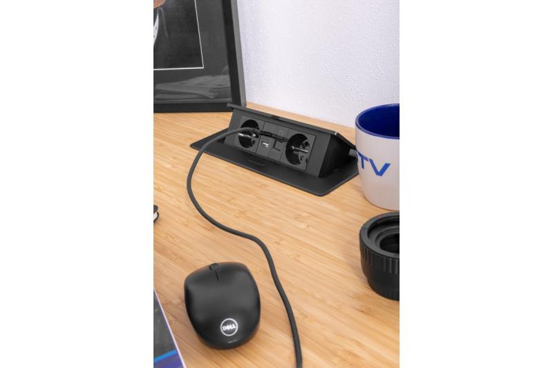 MULTISOFT Πρίζα Επίπλων 2x Πρίζες με Γείωση, USB A+C, RJ45, Καλώδιο Ρεύματος με Βύσμα, Μαύρο