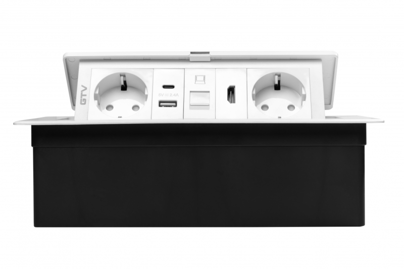 Πρίζα επίπλων MULTISOFT, 2xSHUKO, USB A+C, RJ45, HDMI, καλώδιο 1.5 μ., λευκό