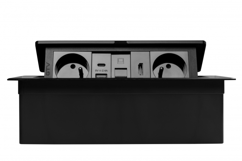 Πρίζα επίπλων MULTISOFT, 2xSHUKO, USB A+C, RJ45, καλώδιο HDMI 1.5 m, μαύρο