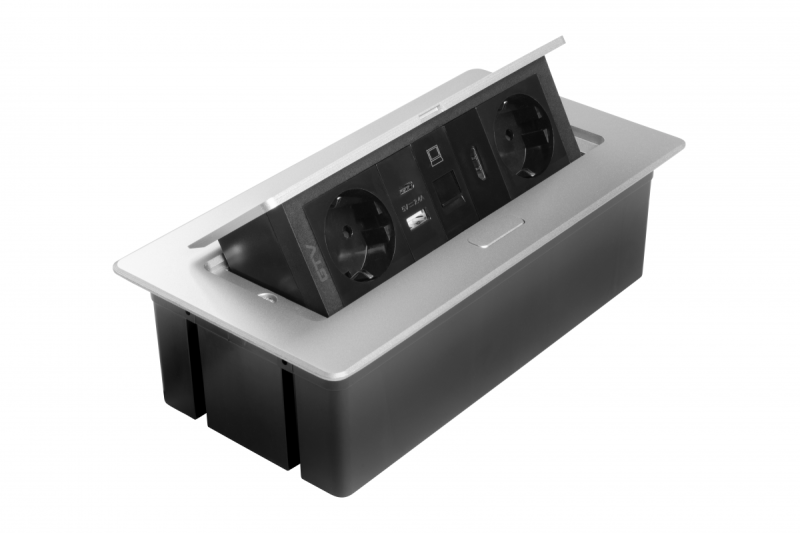 Πρίζα επίπλων MULTISOFT, 2xSHUKO, USB A+C, RJ45, καλώδιο HDMI 1.5 m, αλουμίνιο
