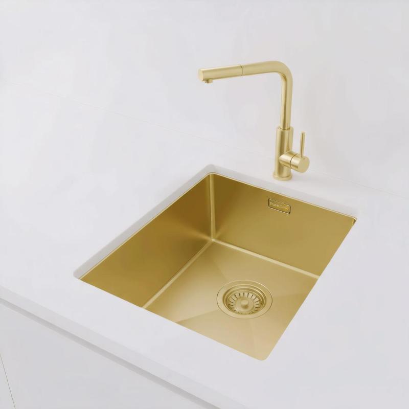 Pure.Sink Luxion Χρυσό νεροχύτη 36x40 cm για υποστύλωμα, επίπεδη εγκατάσταση και επιφανειακή εγκατάσταση PLX3640-60