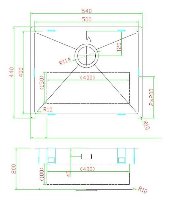 Pure.Sink Luxion Ανοξείδωτο νεροχύτη 50x40 cm για υποστύλωμα, επίπεδη εγκατάσταση και επιφανειακή εγκατάσταση  PLX5040-02