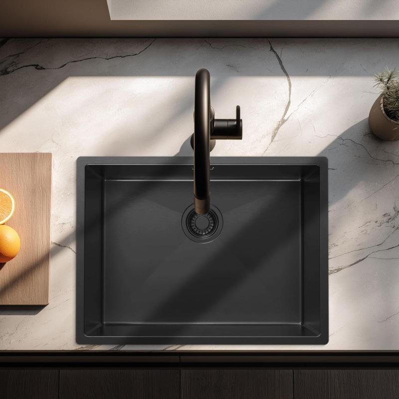Pure.Sink Luxion PVD Μαύρο νεροχύτη 55x40 cm για εγκατάσταση κάτω από πάγκο, επίπεδη εγκατάσταση και επιφανειακή εγκατάσταση PLX5540-63