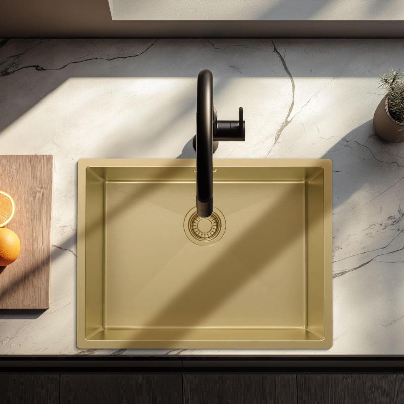 Pure.Sink Luxion Χρυσό νεροχύτη 55x40 cm για εγκατάσταση κάτω από πάγκο, επίπεδη εγκατάσταση και επιφανειακή εγκατάσταση PLX5540-60