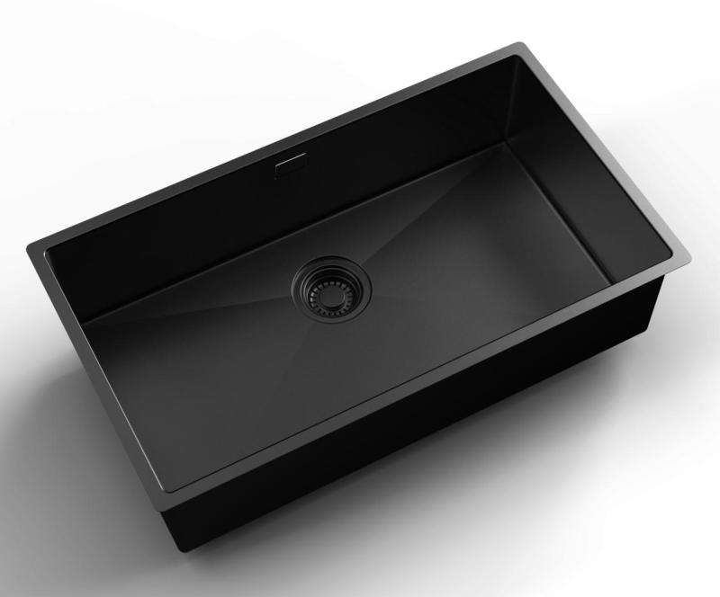 Pure.Sink Luxion Μεγάλο μαύρο νεροχύτη PVD 74x40 cm για εγκατάσταση κάτω από πάγκο, επίπεδη εγκατάσταση και επιφανειακή εγκατάσταση PLX7440-63