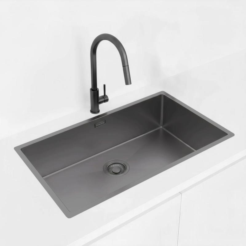 Pure.Sink Luxion Μεγάλο νεροχύτη Gun metal 74x40 cm για υποστύλωση, επίπεδη εγκατάσταση και επιφανειακή εγκατάσταση PLX7440-61