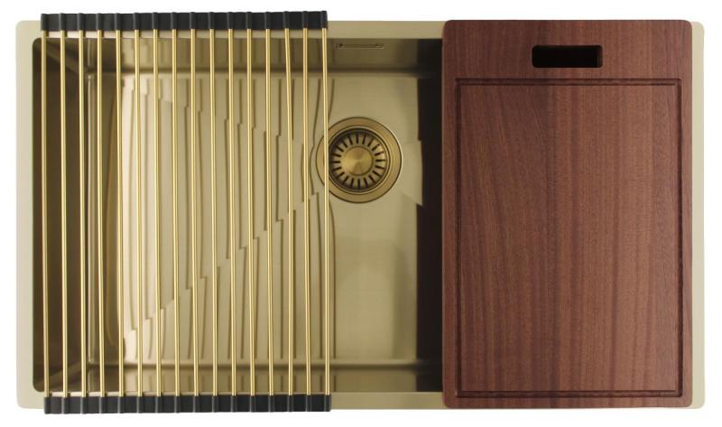 Pure.Sink Luxion Μεγάλο χρυσό νεροχύτη 74x40 cm για εγκατάσταση κάτω από πάγκο, επίπεδη εγκατάσταση και επιφανειακή εγκατάσταση PLX7440-60