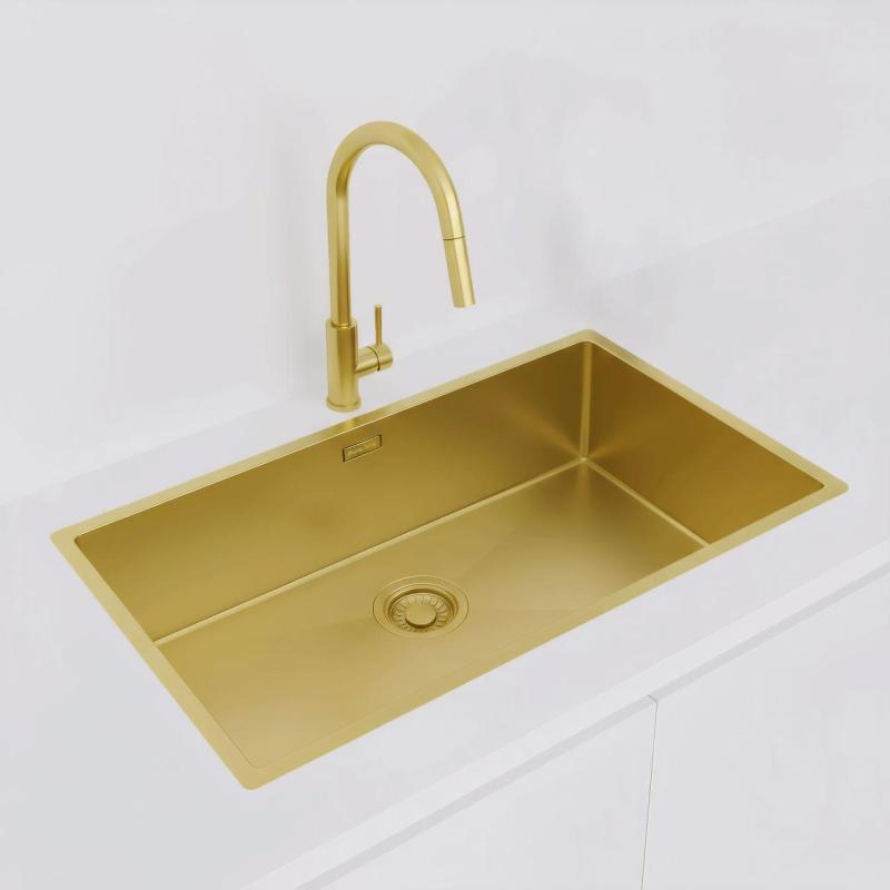 Pure.Sink Luxion Μεγάλο χρυσό νεροχύτη 74x40 cm για εγκατάσταση κάτω από πάγκο, επίπεδη εγκατάσταση και επιφανειακή εγκατάσταση PLX7440-60