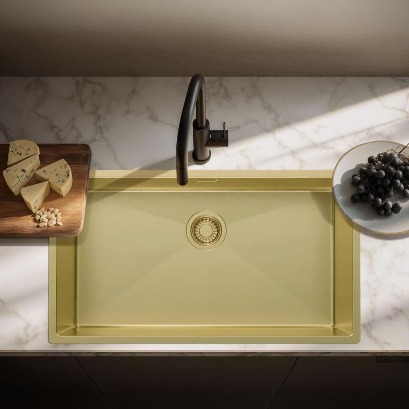 Pure.Sink Luxion Μεγάλο χρυσό νεροχύτη 74x40 cm για εγκατάσταση κάτω από πάγκο, επίπεδη εγκατάσταση και επιφανειακή εγκατάσταση PLX7440-60