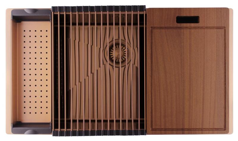 Pure.Sink Luxion Μεγάλο χάλκινο νεροχύτη 74x40 cm για εγκατάσταση κάτω από πάγκο, επίπεδη εγκατάσταση και επιφανειακή εγκατάσταση PLX7440-62