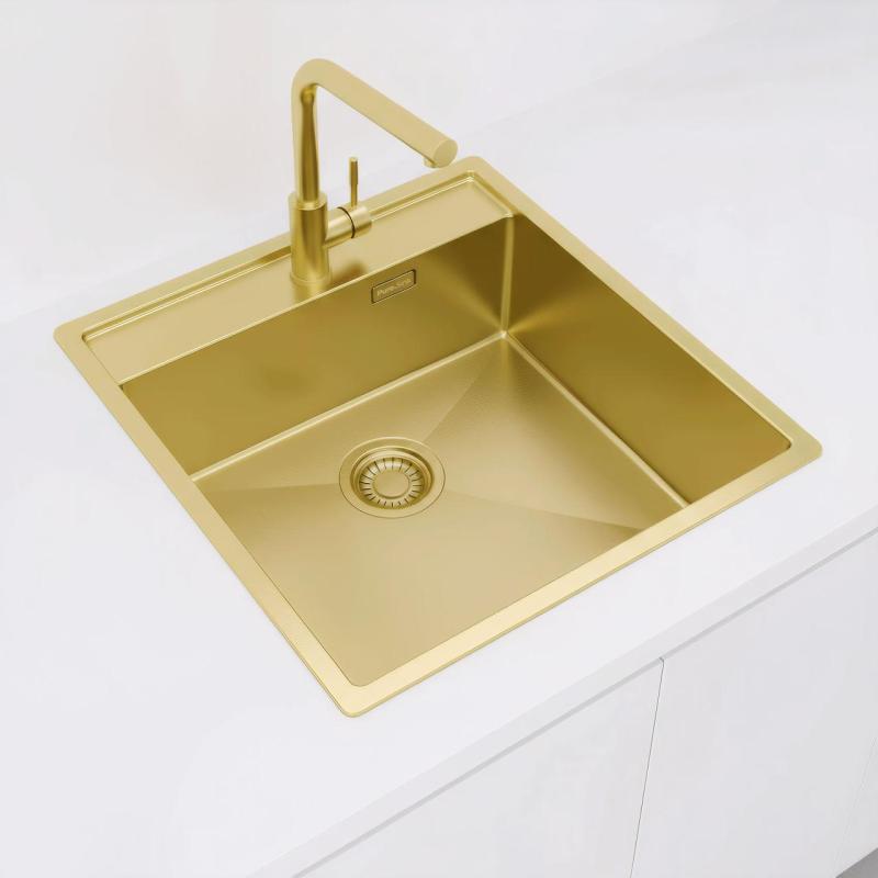 Pure.Sink Luxion Χρυσό νεροχύτη 51x50 cm Tapwing με οπή για βρύση PLX5150T-60