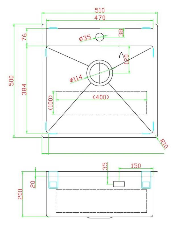 Pure.Sink Luxion Χρυσό νεροχύτη 51x50 cm Tapwing με οπή για βρύση PLX5150T-60
