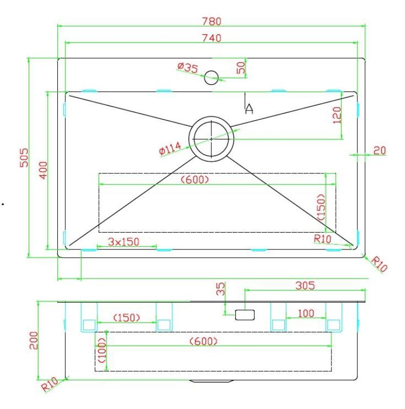 Pure.Sink Luxion Μεγάλο νεροχύτη από ανοξείδωτο χάλυβα 78x50 cm Tapwing με βάση για βρύση PLX7850T-02