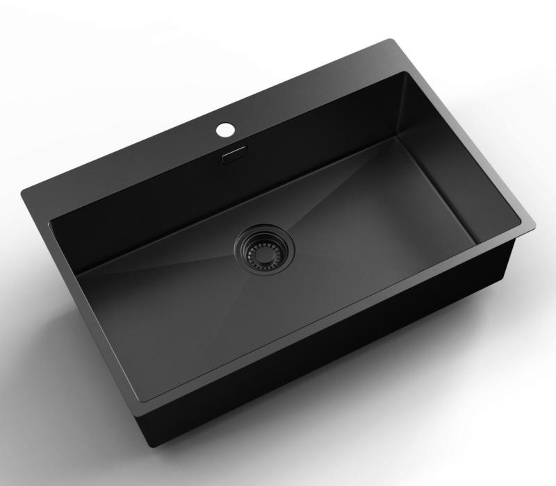 Pure.Sink Luxion PVD Μεγάλο μαύρο νεροχύτη 78x50 cm Tapwing με οπή για βρύση PLX7850T-63