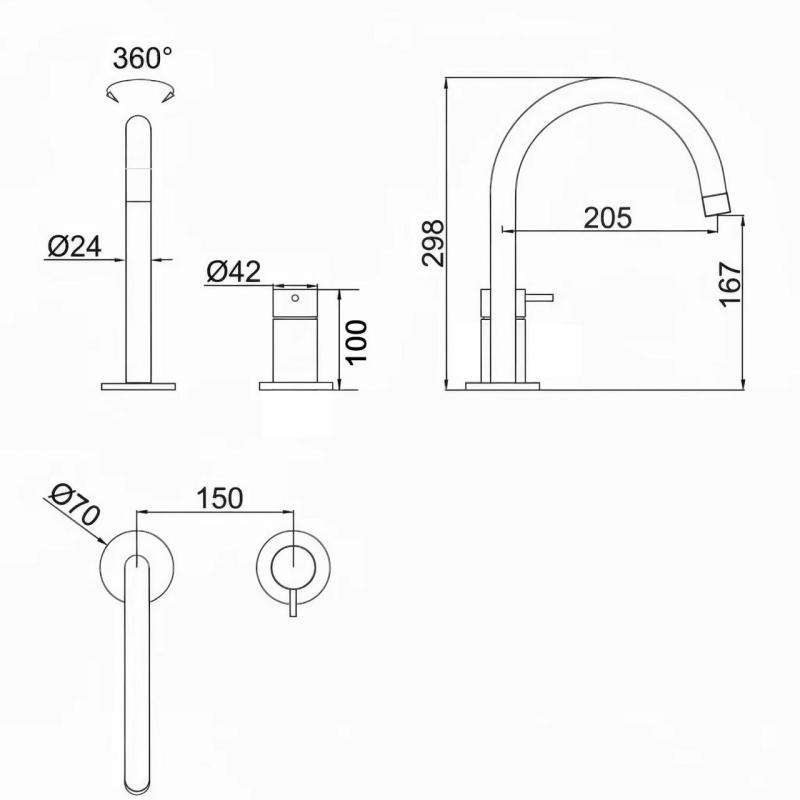 Pure.Sink Luxion Μπαταρία κουζίνας από μασίφ ανοξείδωτο ατσάλι με 2 οπές και στρογγυλή έξοδο PLX2HR-02