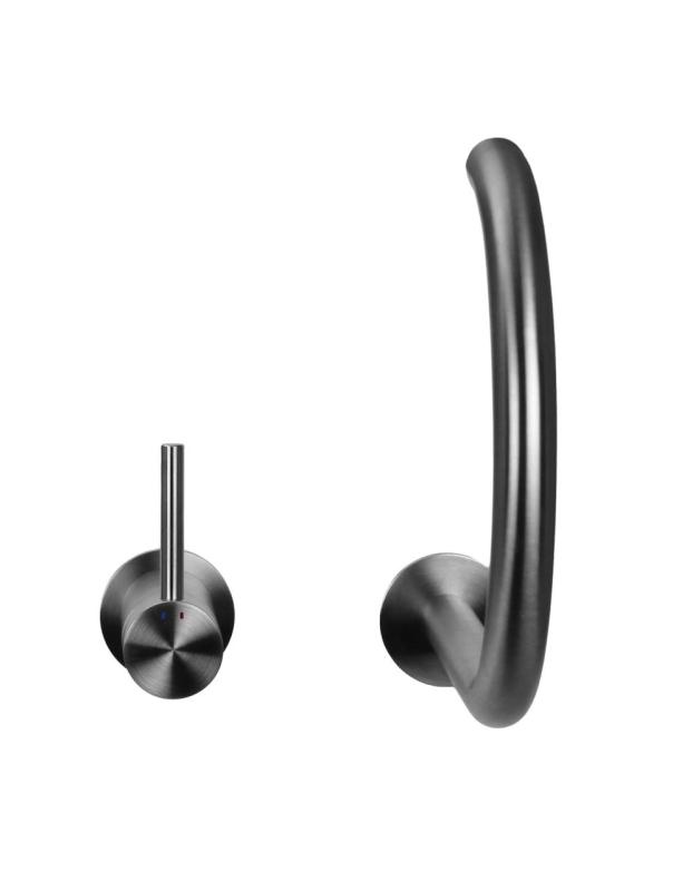 Pure.Sink Luxion Μπαταρία κουζίνας από μασίφ ανοξείδωτο ατσάλι με 2 οπές και στρογγυλή έξοδο PLX2HR-02