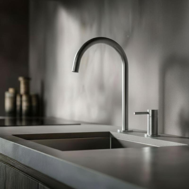 Pure.Sink Luxion Μπαταρία κουζίνας από μασίφ ανοξείδωτο ατσάλι με 2 οπές και στρογγυλή έξοδο PLX2HR-02