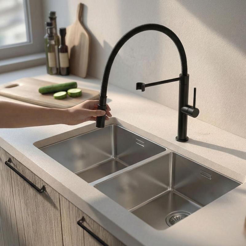 Pure.Sink Luxion Μαύρη ματ βρύση κουζίνας profi με εύκαμπτο στόμιο και 2 τύπους ροής PLXFLEX-10