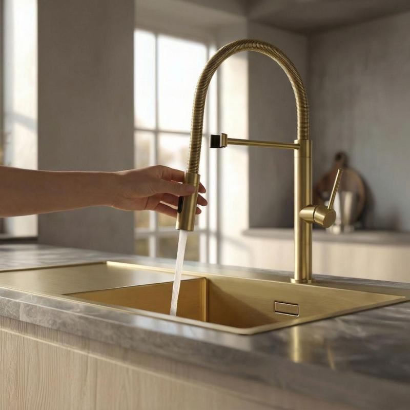 Pure.Sink Luxion Χρυσή βρύση κουζίνας profi με εύκαμπτο στόμιο και 2 τύπους ροής PLXFLEX-60