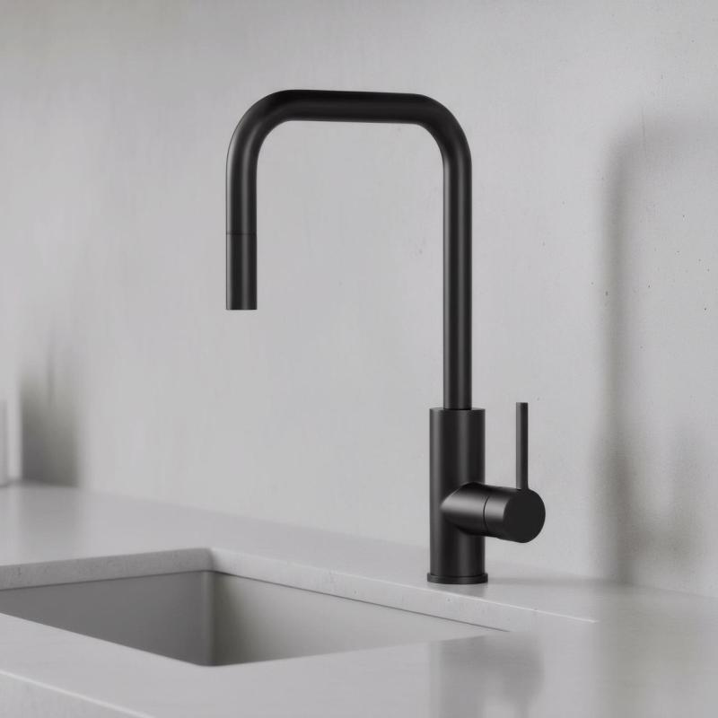 Pure.Sink Luxion Μαύρη μαύρη βρύση κουζίνας τετράγωνη με αποσπώμενο στόμιο PLXSQUA-10