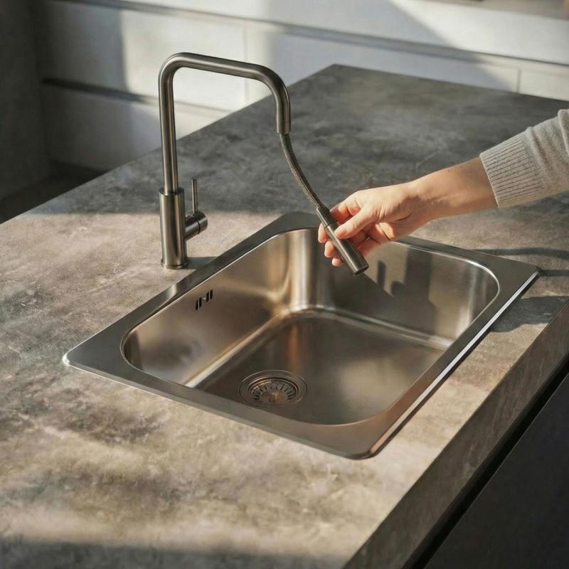 Pure.Sink Luxion Μπρούτζινη βρύση κουζίνας τετράγωνη με αποσπώμενη έξοδο PLXSQUA-61
