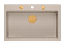 Quadri Hard Rock Beige γρανίτης επιφάνειας μεγάλης νεροχύτης 76x50cm συμπεριλαμβανομένου του χάλκινου πώματος και των αξεσουάρ 1208971750