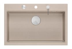 Quadri Hard Rock Beige γρανίτης επικαθήμενος μεγάλος νεροχύτης 76x50cm συμπεριλαμβανομένου του ανοξείδωτου πώματος και αξεσουάρ 1208971751