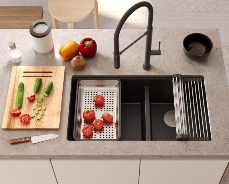 Quadri Newport II Διπλό Beige Γρανίτης Επιφάνειας Νεροχύτης 76x45 εκ. με ανοξείδωτο πώμα 1208971754