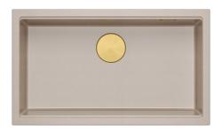 Quadri Newport II μεγάλο και βαθύ νεροχύτη από γρανίτη επιφάνειας και εντοιχισμένο, μπεζ νεροχύτη 76x45cm με χρυσή βύσμα 1208971759