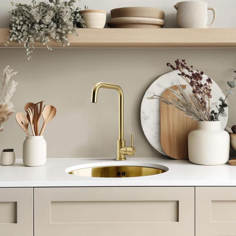 Pure.Sink Rondo Χρυσός Στρογγυλός Νεροχύτης επίπεδης εντοιχίσματος, επίπεδης επιφάνειας και επικάθιστου 38 cm PRN38-60