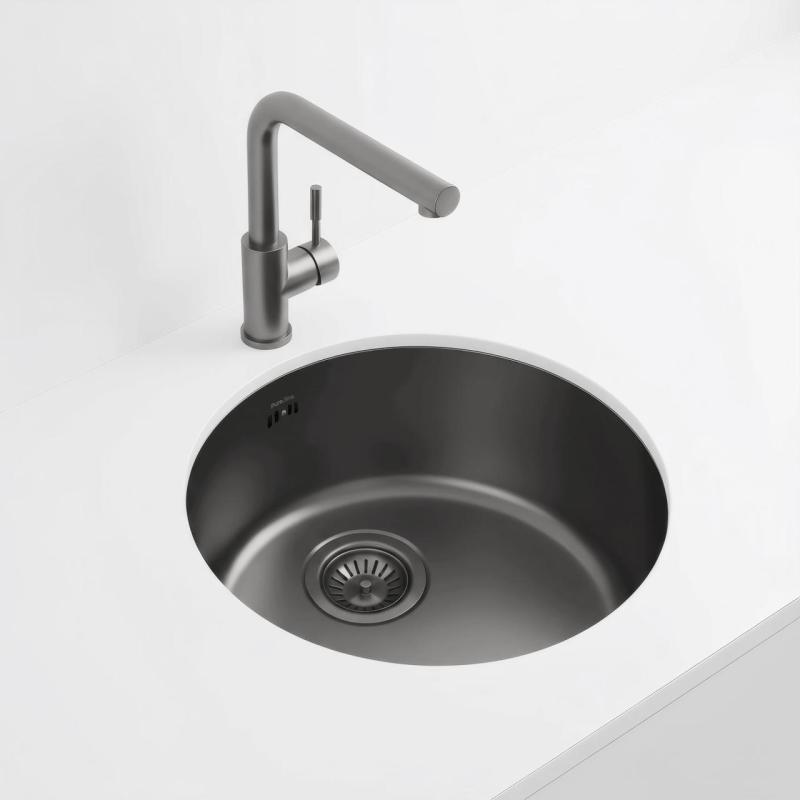 Pure.Sink Rondo Gun metal Στρογγυλός νεροχύτης επίπεδης εγκατάστασης, υποδομής και επιδομής 38 cm PRN38-61