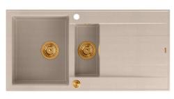 Quadri Luton μαργαριταρένιο μπεζ γρανίτη επιφανειακό νεροχύτη 1,5 με επιφάνεια στράγγισης αναστρέψιμο 100x50cm με χάλκινο πώμα 1208971792