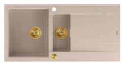 Quadri Luton μαργαριταρένιο μπεζ γρανίτης επικαθήμενο 1,5 νεροχύτη με αποστραγγιστική επιφάνεια αναστρέψιμο 100x50cm με χρυσή βύσμα 1208971793